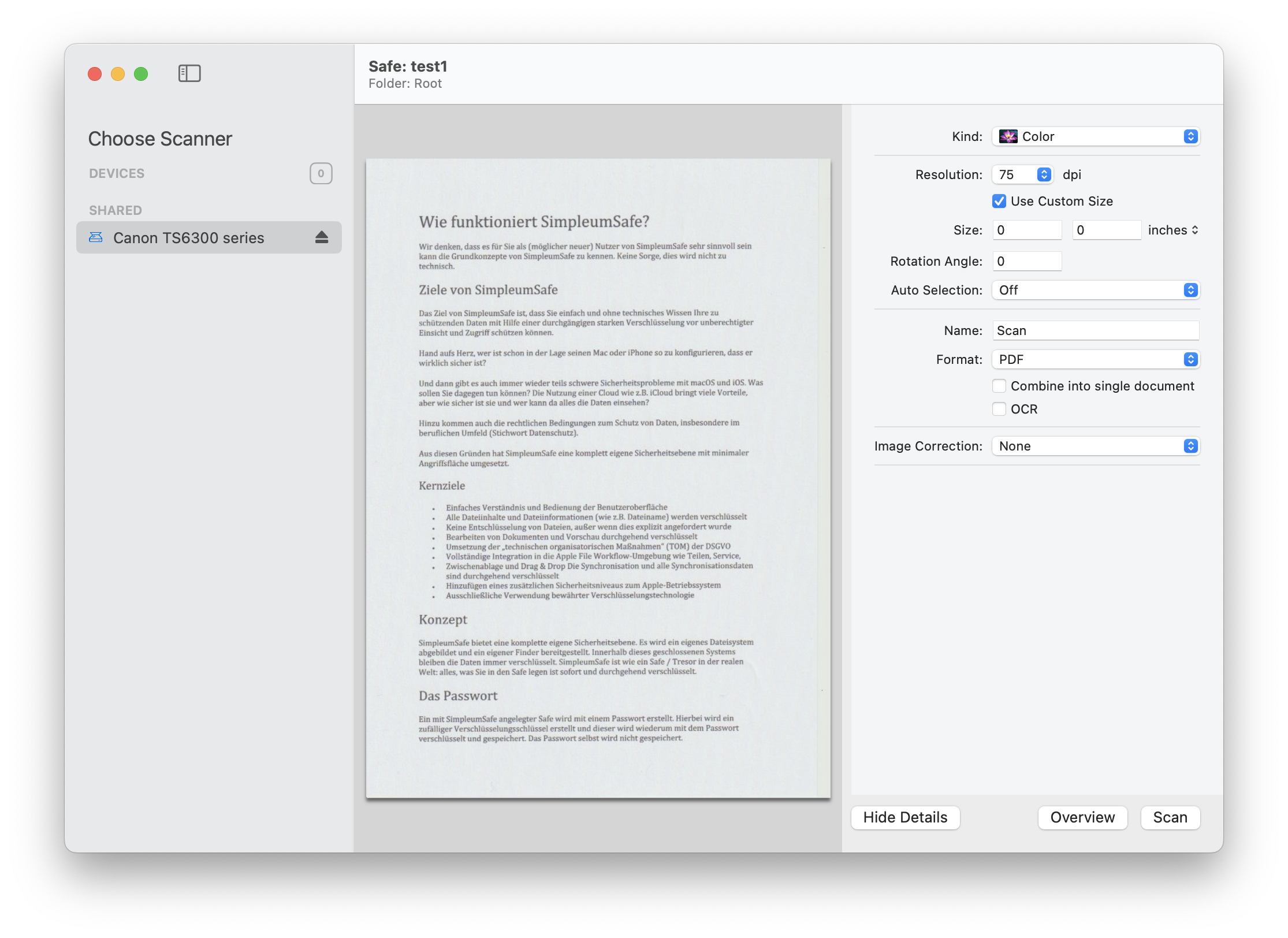Scan documents directly from the Safe (Mac)