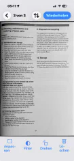 Seitenprüfung im neuen SimpleumSafe-Dokumentenscanner mit Werkzeugen zum Anpassen, Filtern, Drehen und Löschen.