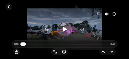 Der neue Movie Player von SimpleumSafe 3.9 im Querformat mit Wiedergabesteuerung, Zeitleiste, AirPlay und Lautstärke.