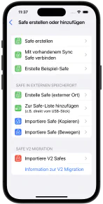 Safe erstellen oder importieren – Deutsch