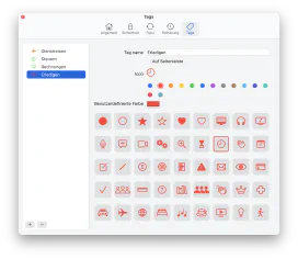 Tag-Einstellungen in SimpleumSafe 3.1 für den Mac.