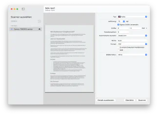 Dokumentenscan direkt in einen SimpleumSafe auf dem Mac.