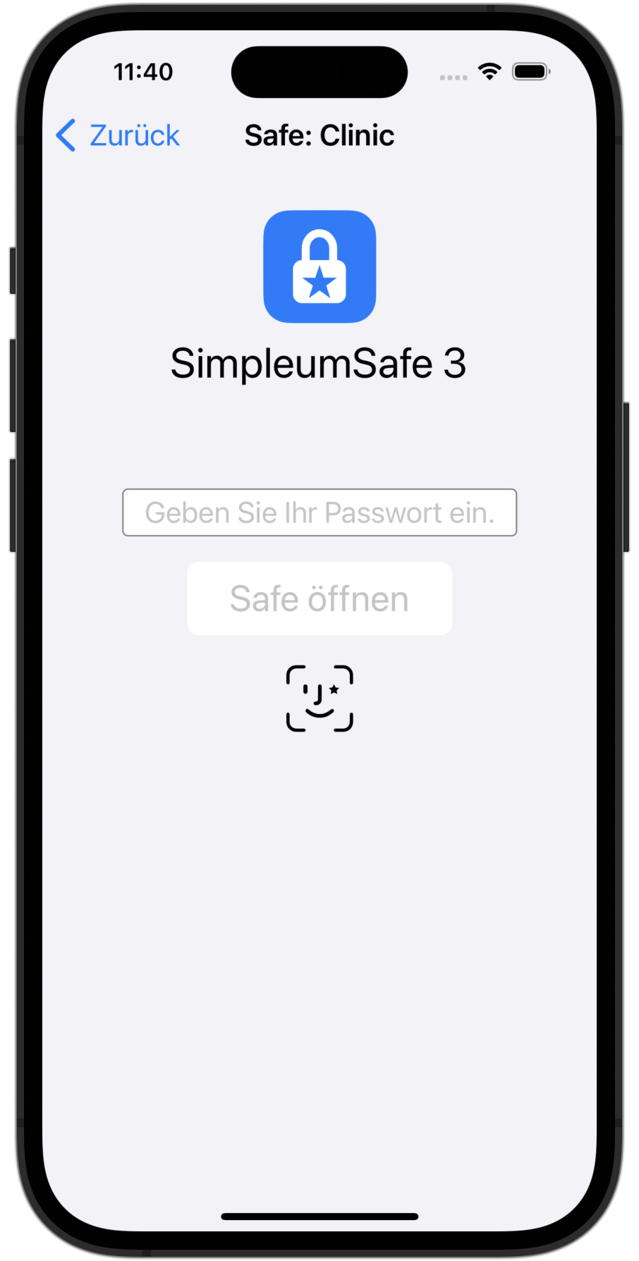 Öffnen eines Safes mit Face ID auf iPhone oder iPad