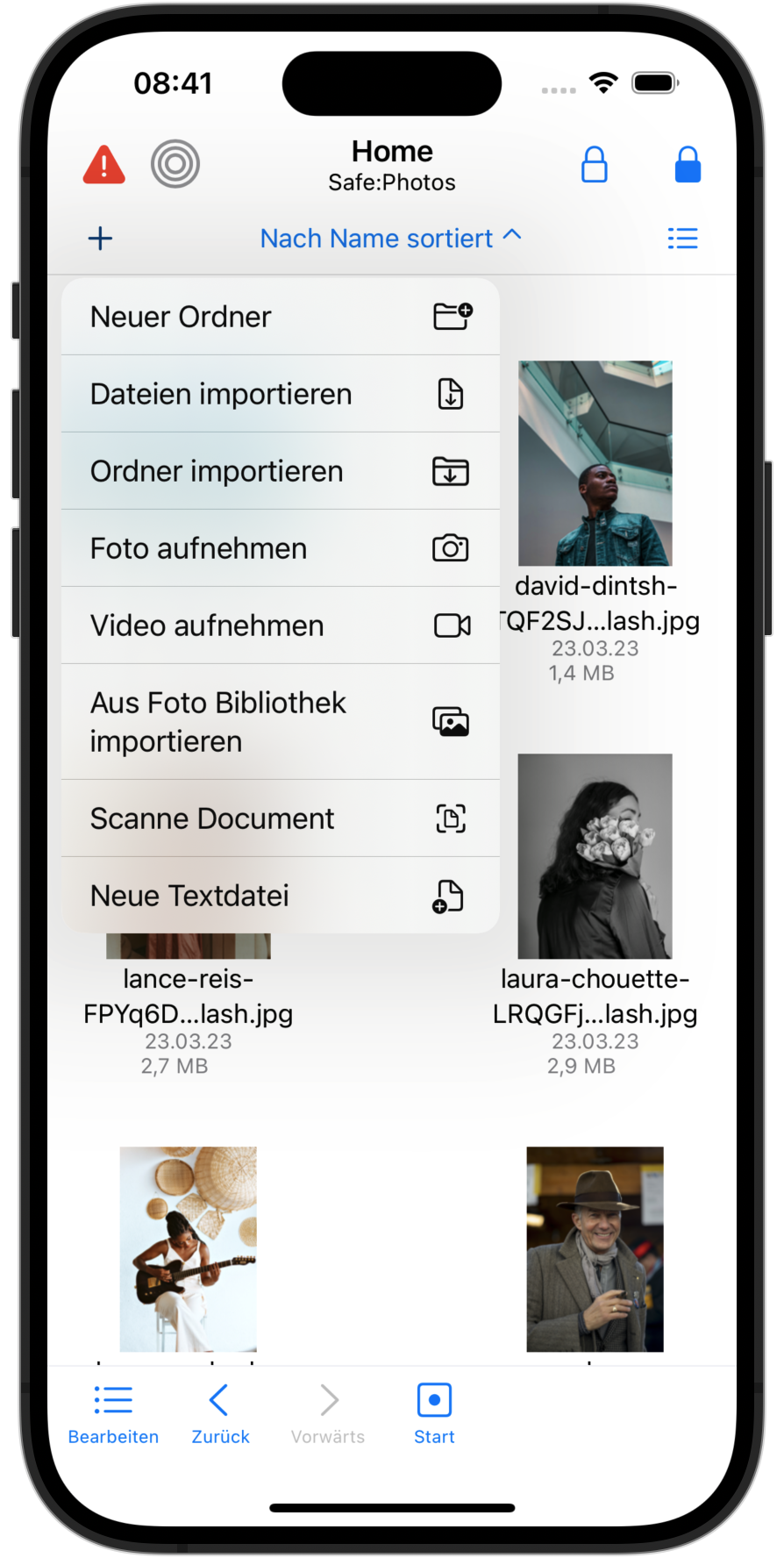 Screenshot: Dokumente mit SimpleumSafe für iOS scannen