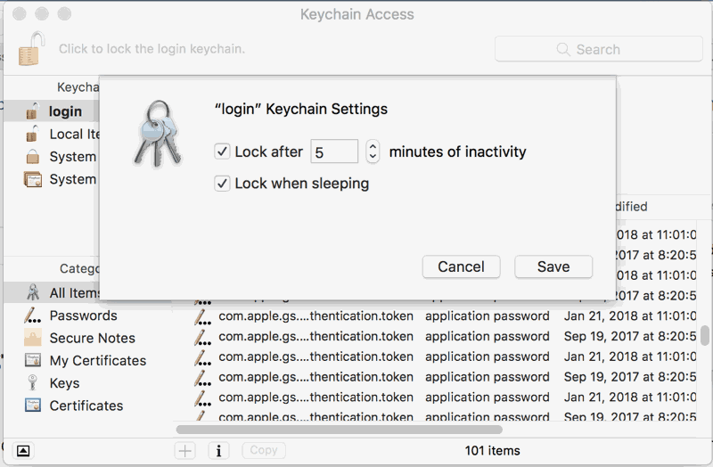 Lock keychain when inactive or in sleep mode