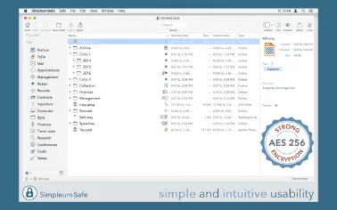 SimpleumSafe on a Mac with an encrypted Safe open.
