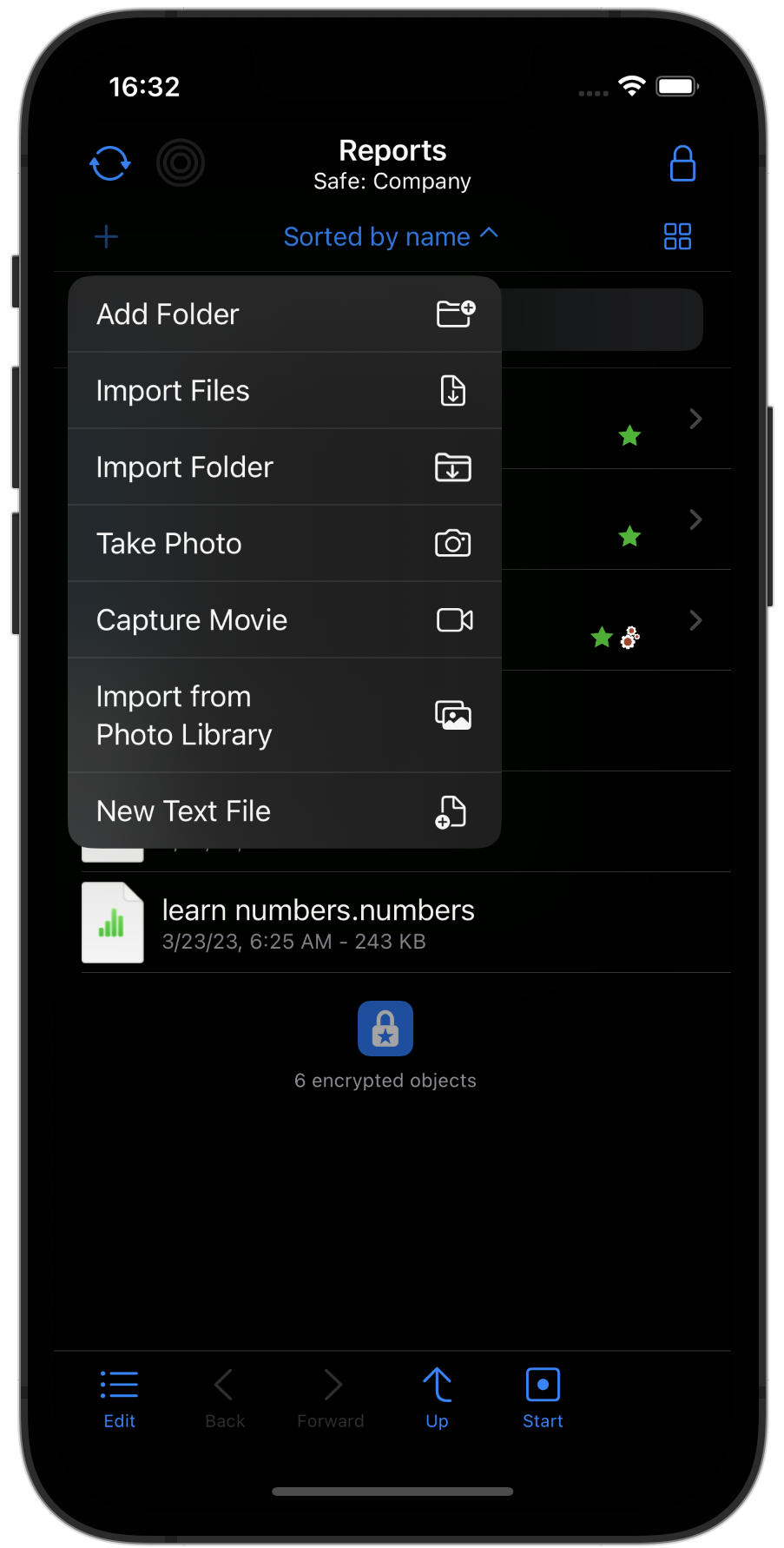Take photos and videos from within the app and save them encrypted (iOS)