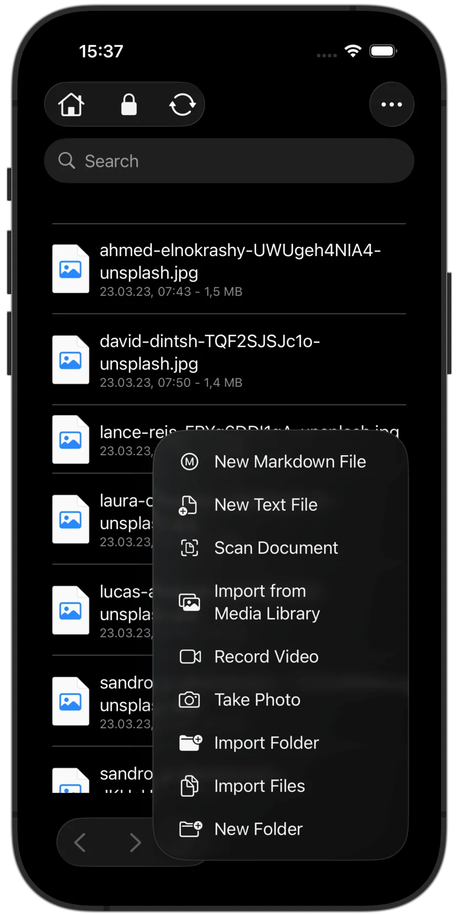 Take photos and videos from within the app and save them encrypted (iOS)
