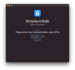 Two-factor authentication while opening a SimpleumSafe Safe on Mac.