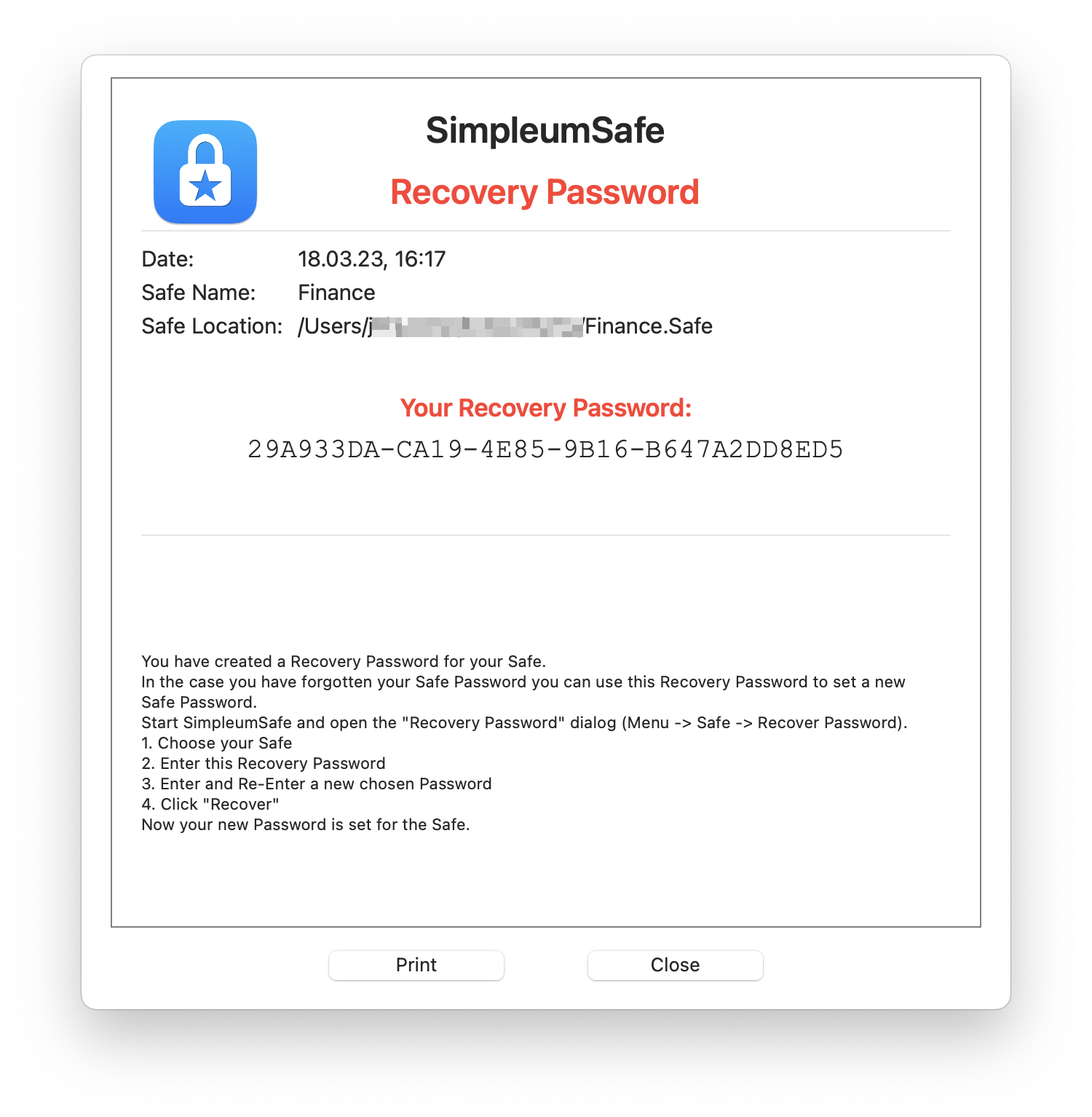 Create a recovery password on Mac