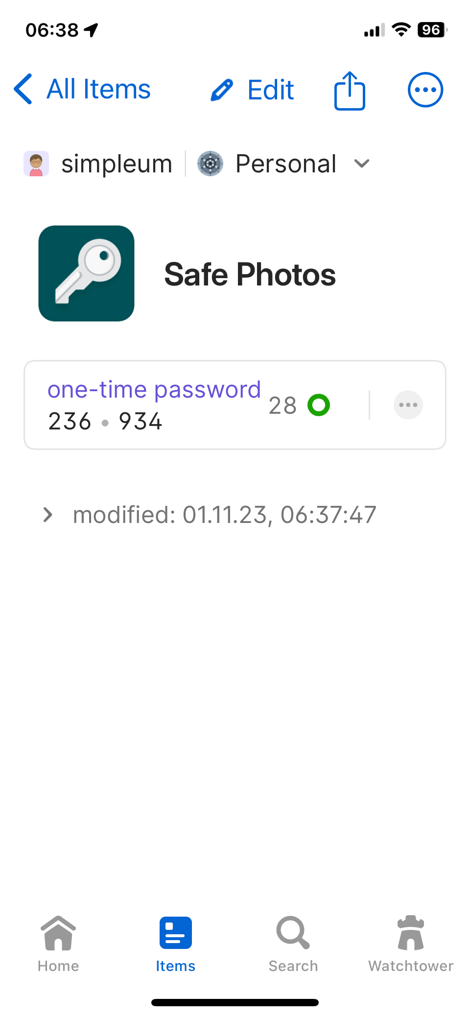 Screenshot: 1password set up 2-factor authentication